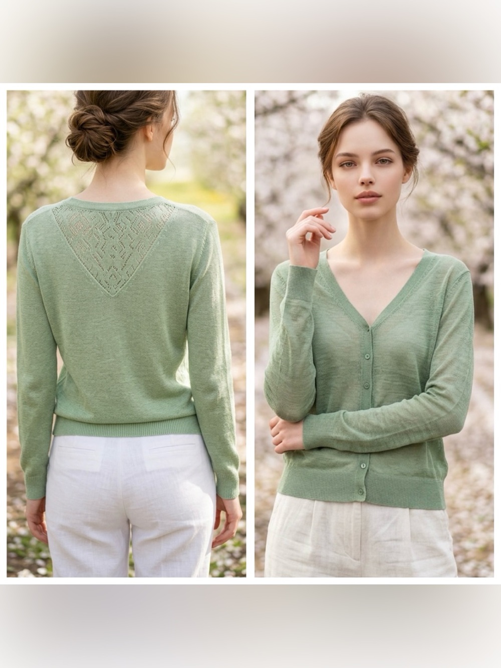 Lularoe Women Sz XXS Lt Green V-Neck Button semi sheer knit Cardigan lace detail